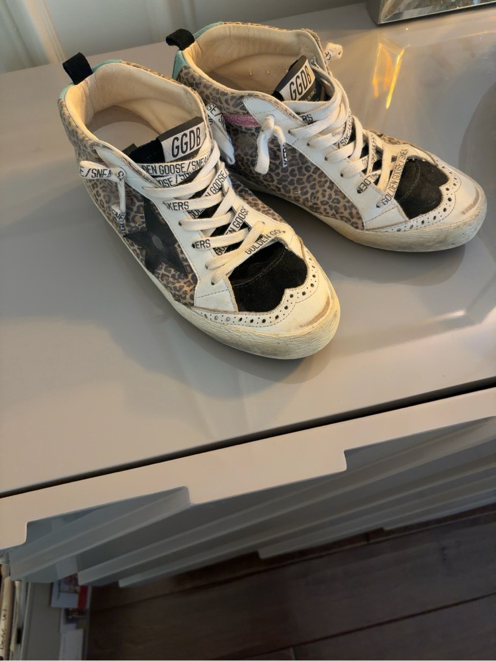 Golden Goose women’s midstar Leopard Sneakers in White, Blackpink glitter stripe - Picture 2 of 3